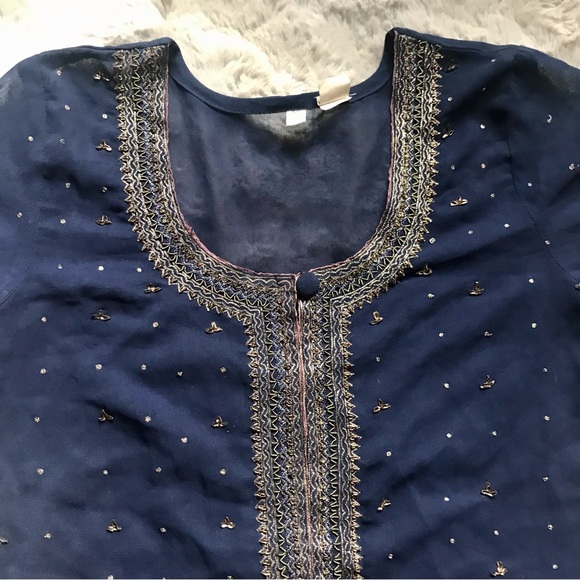 Women’s size 36 embroidered Kurti Tunic top polyester chiffon made in India - Picture 5 of 7